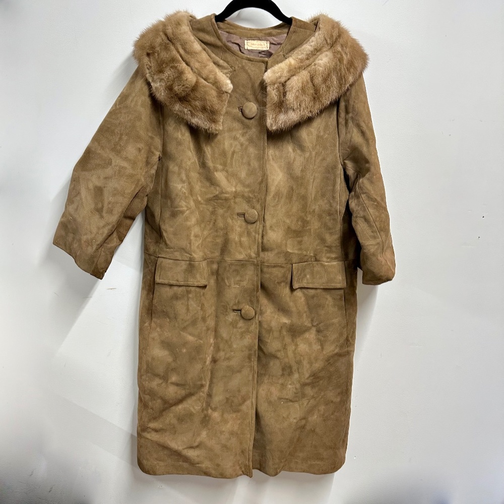 Vintage Genuine Suede Coat with Fur Collar